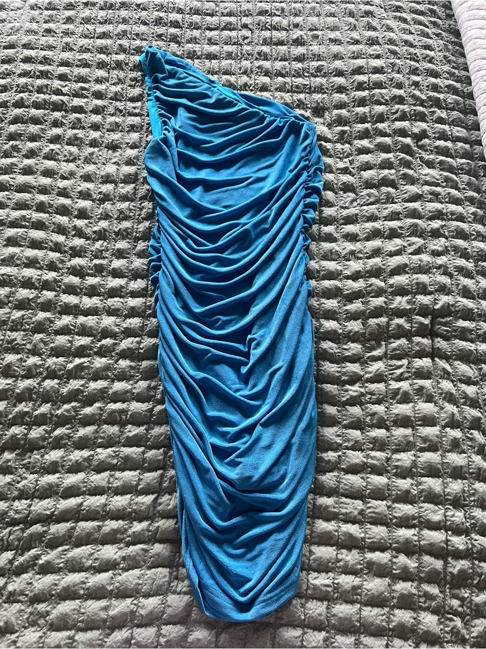 SHEIN One-Shoulder Ruched Teal Dress